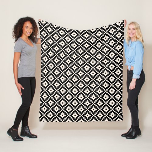 Aztec Style Block Print BlackCream Pattern Fleece Blanket