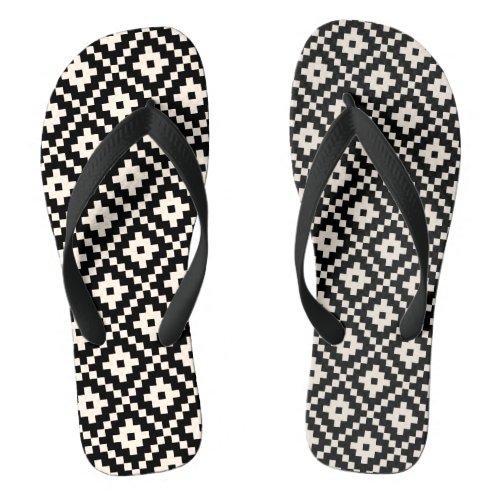 Aztec Style Block Print BlackCream Pattern Flip Flops