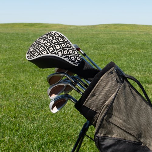Aztec Style Block Print BlackCream Pattern Golf Head Cover
