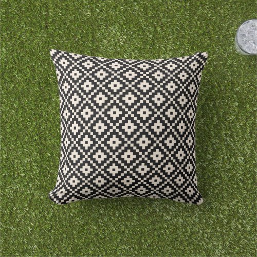 Aztec Style Block Print BlackCream Pattern Outdoor Pillow