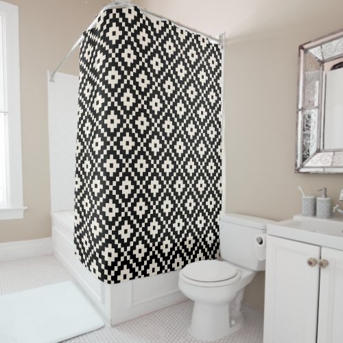 Aztec Style Block Print BlackCream Pattern Shower Curtain