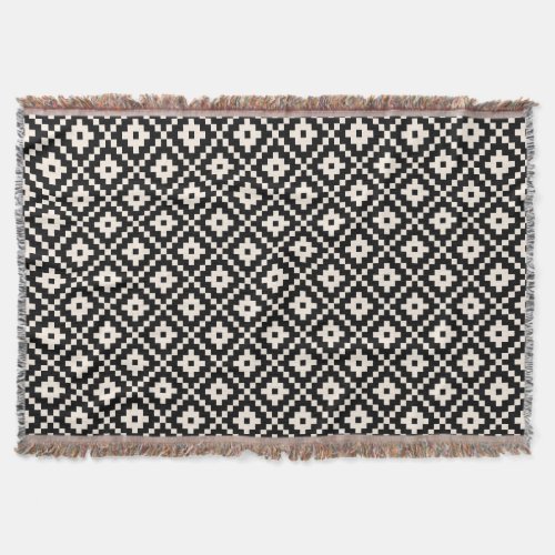 Aztec Style Block Print BlackCream Pattern Throw Blanket