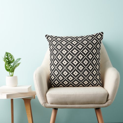 Aztec Style Block Print BlackCream Pattern Throw Pillow