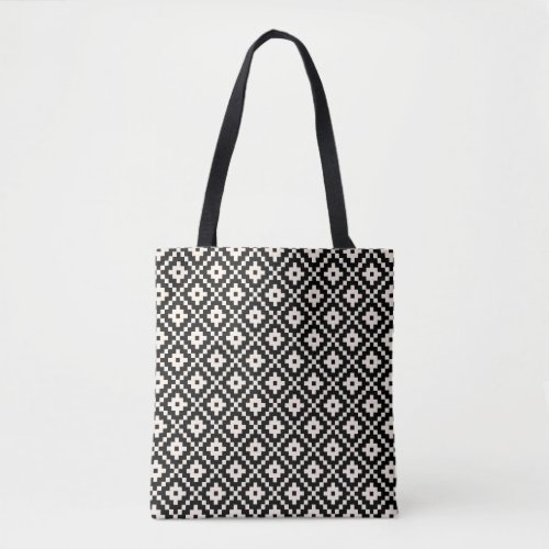 Aztec Style Block Print BlackCream Pattern Tote Bag