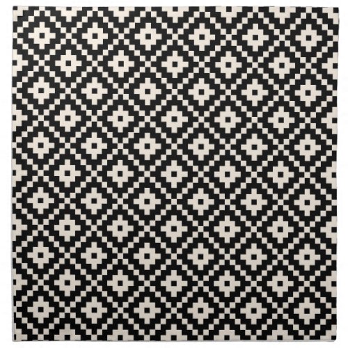 Aztec Style Block Print BlackCream Rpt Pattern Cloth Napkin