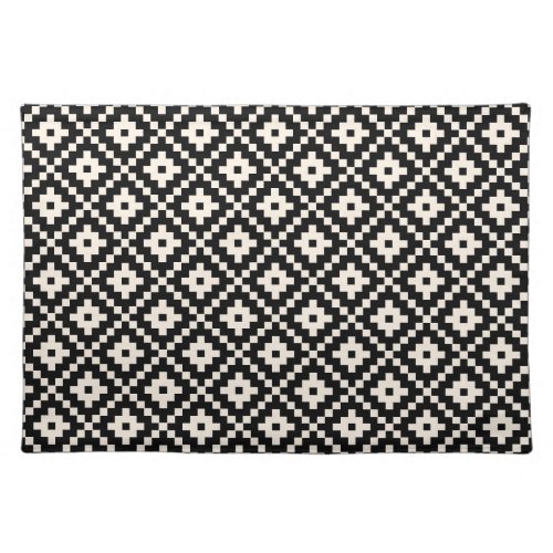 Aztec Style Block Print BlackCream Rpt Pattern Cloth Placemat