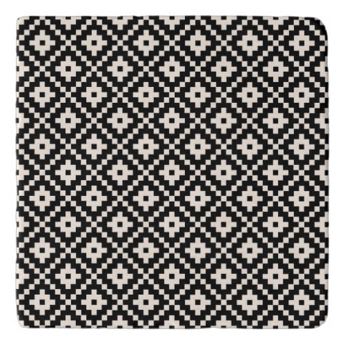 Aztec Style Block Print BlackCream Rpt Pattern Trivet