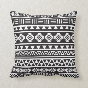 Aztec Style (large) Pattern - Monochrome Throw Pillow