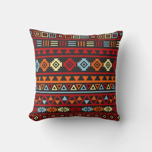 Aztec Style Large Ptn _ Orange Yellow Red  Blk Throw Pillow