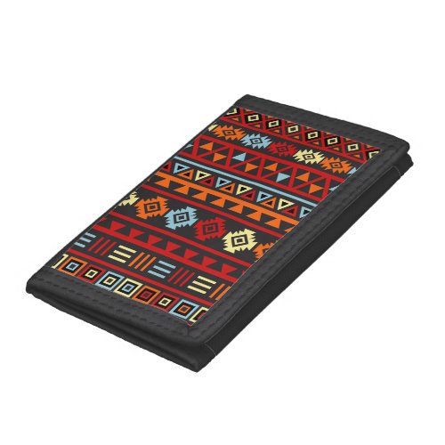 Aztec Style Large Ptn _ Orange Yellow Red  Blk Trifold Wallet