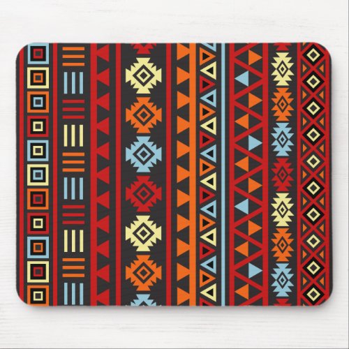 Aztec Style Lg v Ptn _ Orange Yellow Red  Blk Mouse Pad