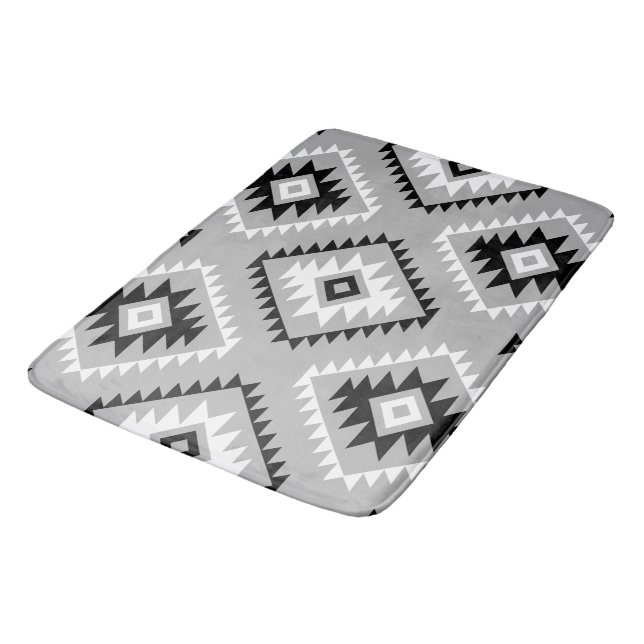 Aztec Style Motif Big Pattern Black White Gray Bath Mat (Angled)