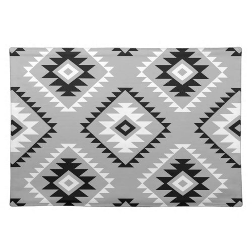 Aztec Style Motif Big Pattern Black White Gray Cloth Placemat