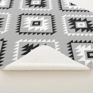 Aztec Style Motif Big Pattern Black White Gray Sherpa Blanket