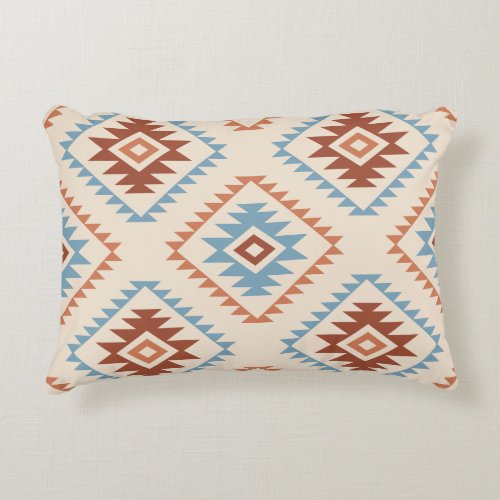 Aztec Style Motif Big Pattern Blue Crm Terracottas Accent Pillow