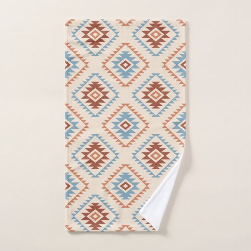 Aztec Style Motif Big Pattern Blue Crm Terracottas Hand Towel