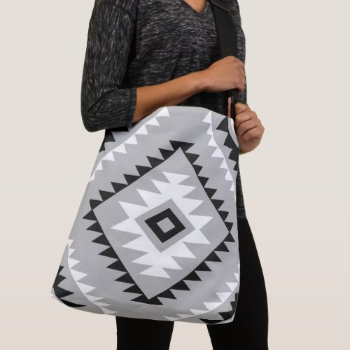 Aztec Style Motif Lg Pattern Black White Gray Crossbody Bag