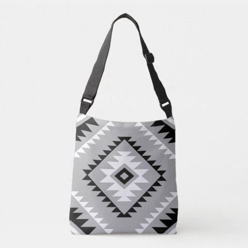 Aztec Style Motif Lg Pattern Black White Gray Crossbody Bag