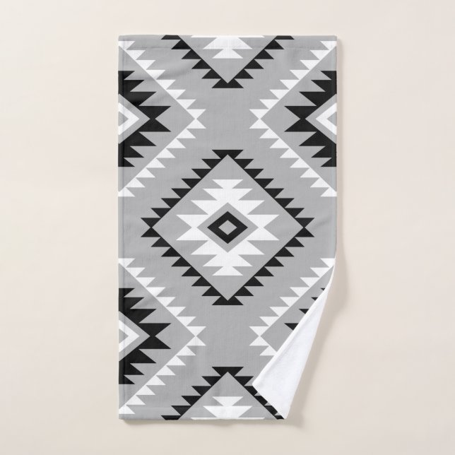Aztec Style Motif Lg Pattern Black White Gray Hand Towel (Hand Towel)