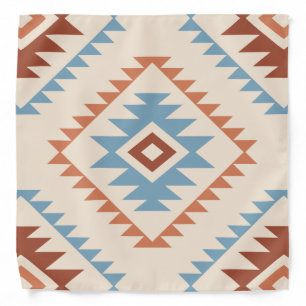 Aztec Style Motif Lg Pattern Blue Crm Terracottas Bandana