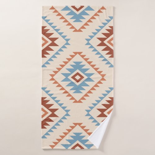Aztec Style Motif Lg Pattern Blue Crm Terracottas Bath Towel