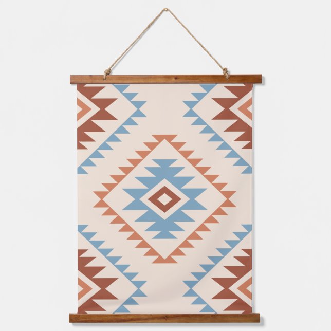 Aztec Style Motif Lg Pattern Blue Crm Terracottas Hanging Tapestry (Front)