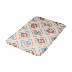Aztec Style Motif Pattern Blue Crm Terracottas Bath Mat