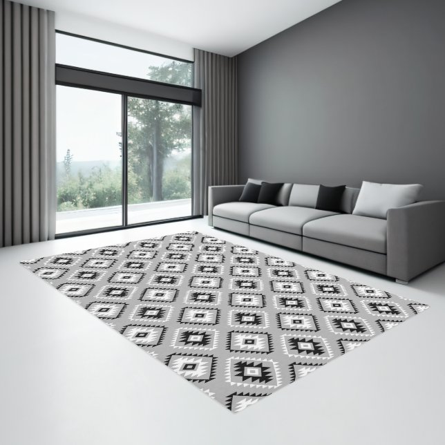 Aztec Style Motif Rpt Pattern Black White Gray Rug (Insitu (Indoor 3))