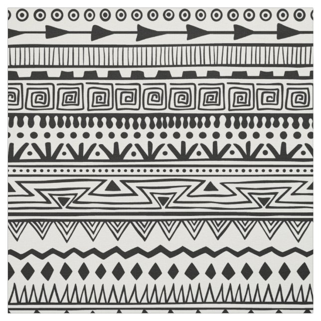 Aztec style pattern black white pattern fabric (Swatch)