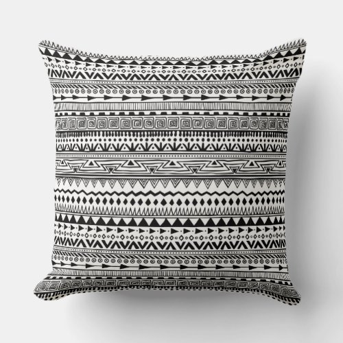 Aztec style pattern black white pattern throw pillow