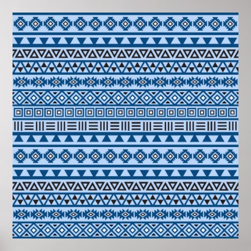 Aztec Style Pattern Blues Black  White Poster