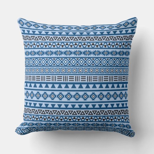 Aztec Style Pattern Blues Black  White Throw Pillow