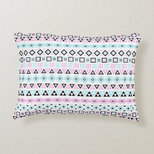 Aztec Style Pattern II b _ Black Blue Pink White Decorative Pillow