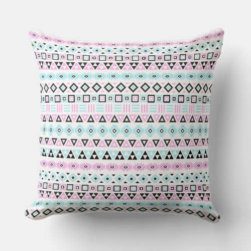 Aztec Style Pattern II b Black Blue Pink White Throw Pillow