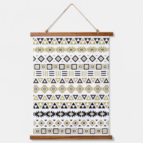 Aztec Style Pattern II b _ Black White  Gold Hanging Tapestry
