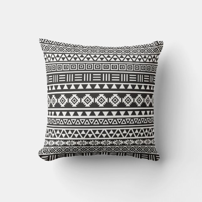 Aztec Style Pattern - Monochrome Throw Pillow (Front)