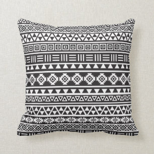 Aztec Style Pattern - Monochrome Throw Pillow