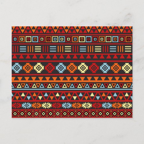 Aztec Style Pattern _ Orange Yellow Blue Red  Blk Postcard