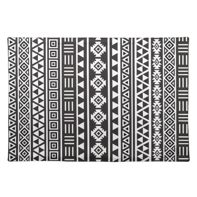 Aztec Style Ptn (v) - Monochrome Cloth Placemat (Front)