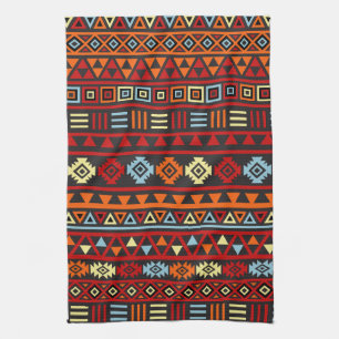 Aztec Style Ptn (v) - Orange Yellow Blue Red & Blk Towel