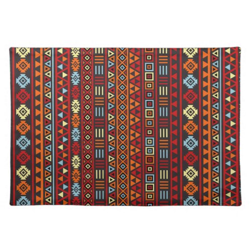 Aztec Style Repeat Ptn _ Orange Yellow Red  Black Placemat