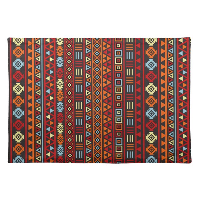 Aztec Style Repeat Ptn - Orange Yellow Red & Black Placemat (Front)