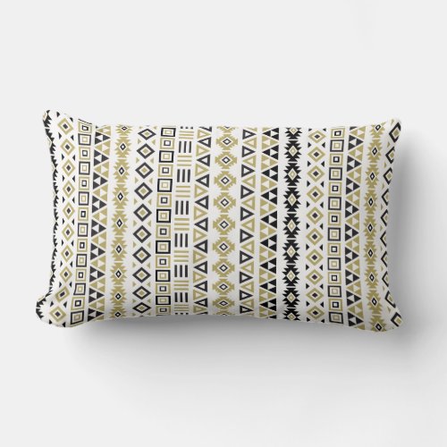 Aztec Style Rpt Pattern IIb _ Black White  Gold Lumbar Pillow