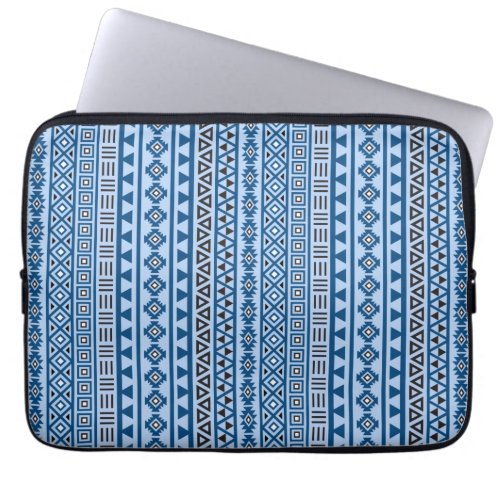 Aztec Style Vertical Pattern Blues Black  White Laptop Sleeve