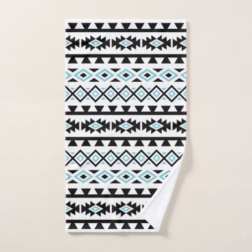 Aztec Stylized Big Pattern II Black Blue White Hand Towel