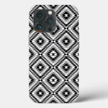 Aztec Stylized BW+Gray Symbol Pattern iPhone 13 Pro Case