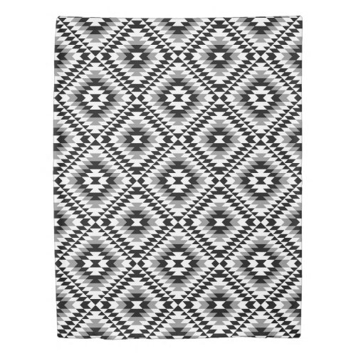 Aztec Stylized BWGray Symbol Pattern Duvet Cover