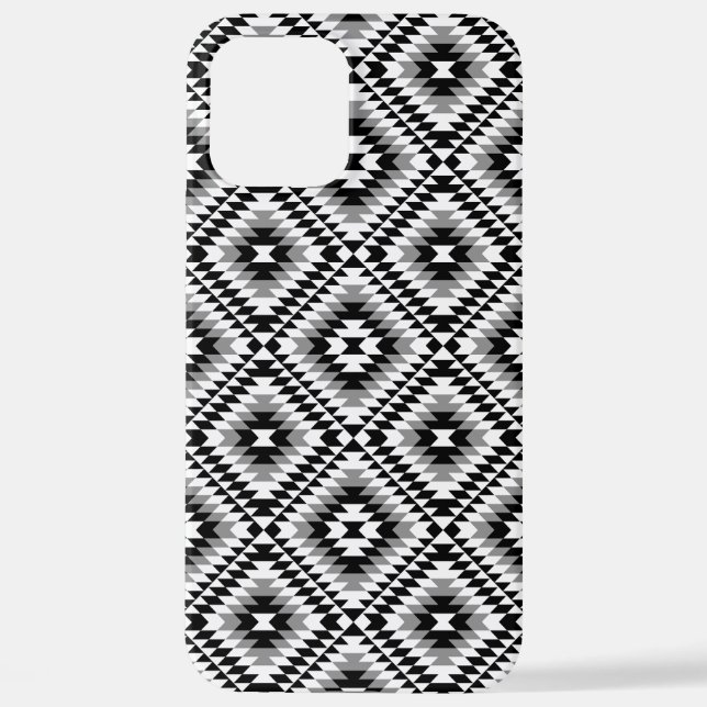 Aztec Stylized BW+Gray Symbol Pattern iPhone Case (Back)