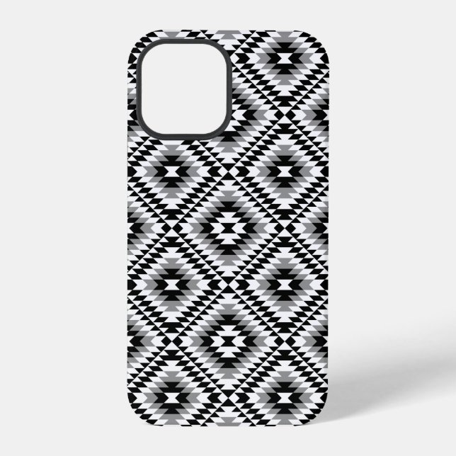 Aztec Stylized BW+Gray Symbol Pattern iPhone Case (Back)