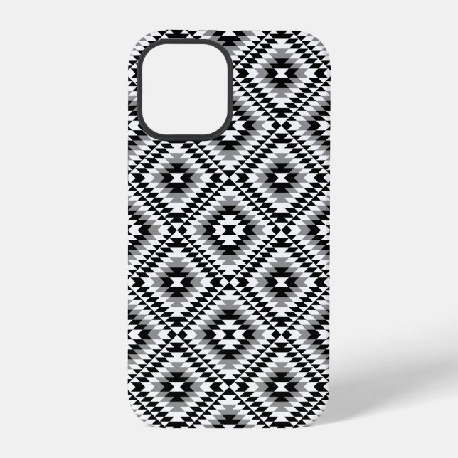 Aztec Stylized BW+Gray Symbol Pattern Iphone Case (Back)